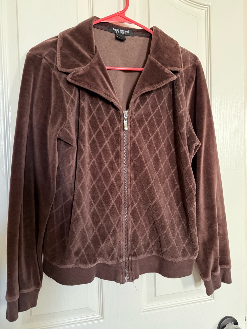 jason maxwell Brown Velour Diamond-Quilt Bomber Jacket